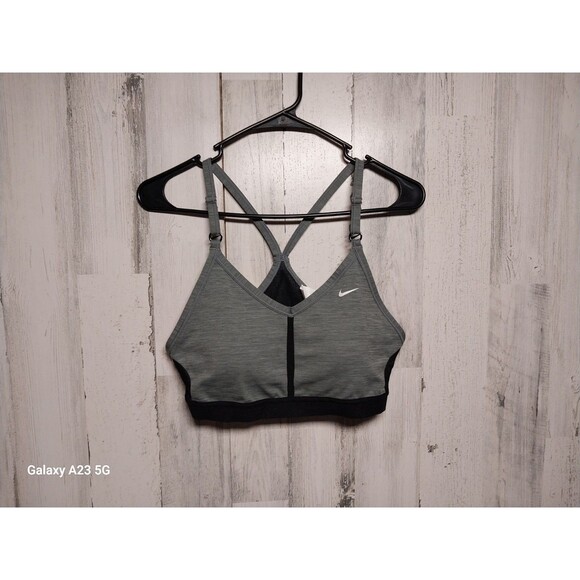 Nike Sports Bra Womens Gray Dri Fit Triangle Padded Adjustable Straps Size Large - Picture 1 of 4